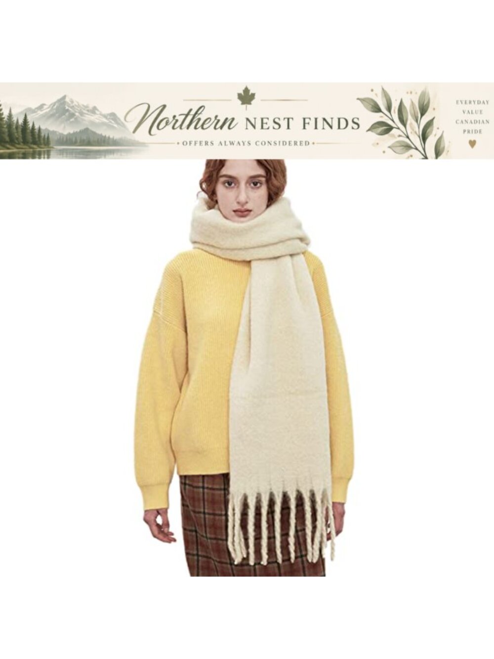 Oversized Chunky Plaid Scarf Cashmere Feel Soft Thick Winter Warm Tassel